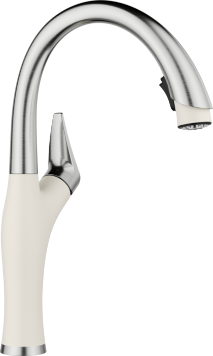 BLANCO ARTONA PULL DOWN 1.5 GPM PVD STEEL/SOFT WHITE