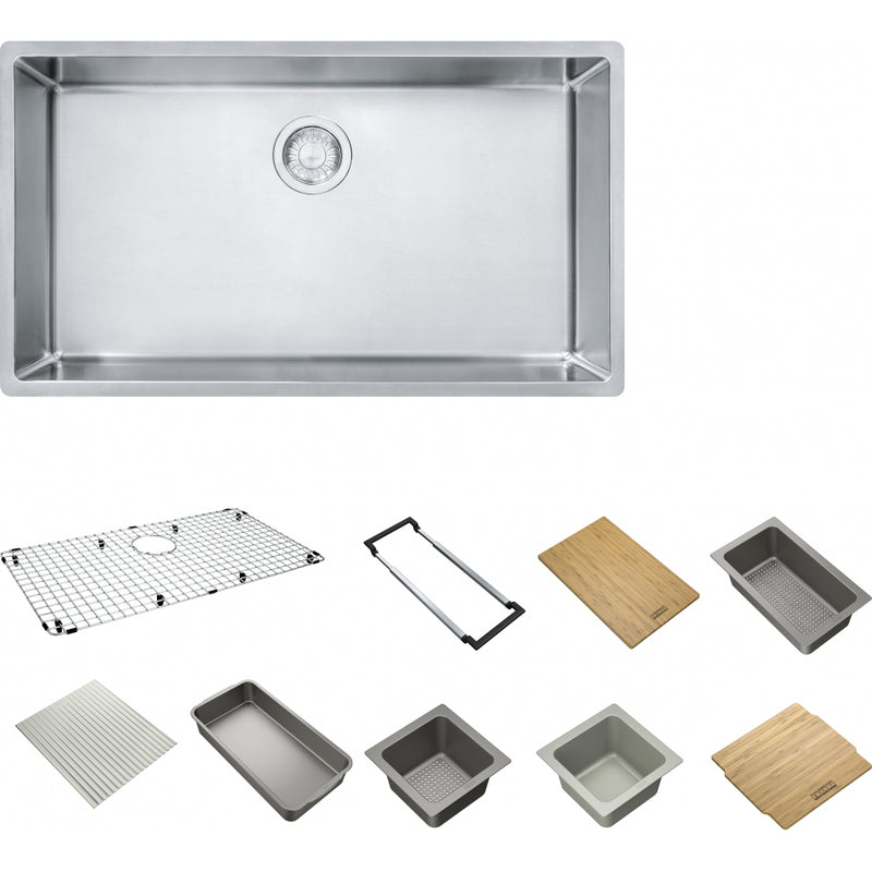Franke CUX11030-WKC Cube Undermount 18G Stainless Steel Single 36Cab - Workcenter