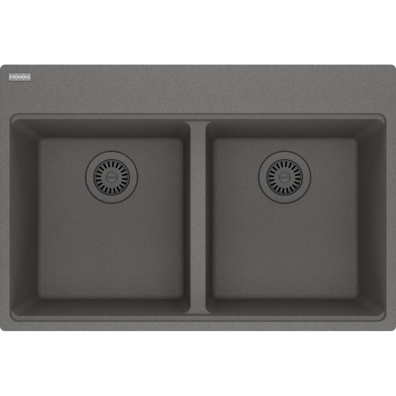 Franke MAG6201414-S Maris Topmount Granite Double 33Cab with Strainer Basket