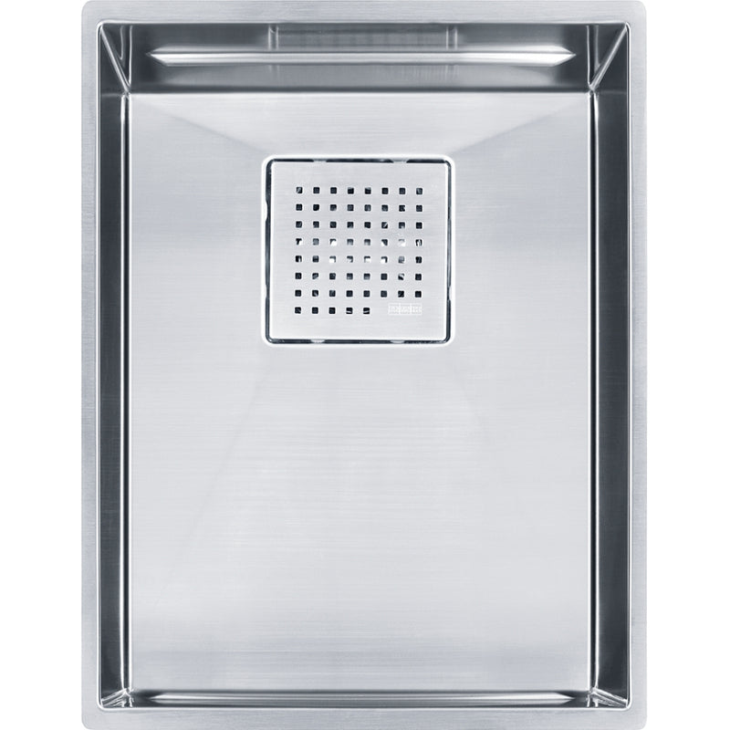 Franke PKX11013-S Peak Undermount 16G Stainless Steel Single 18Cab with Strainer Basket