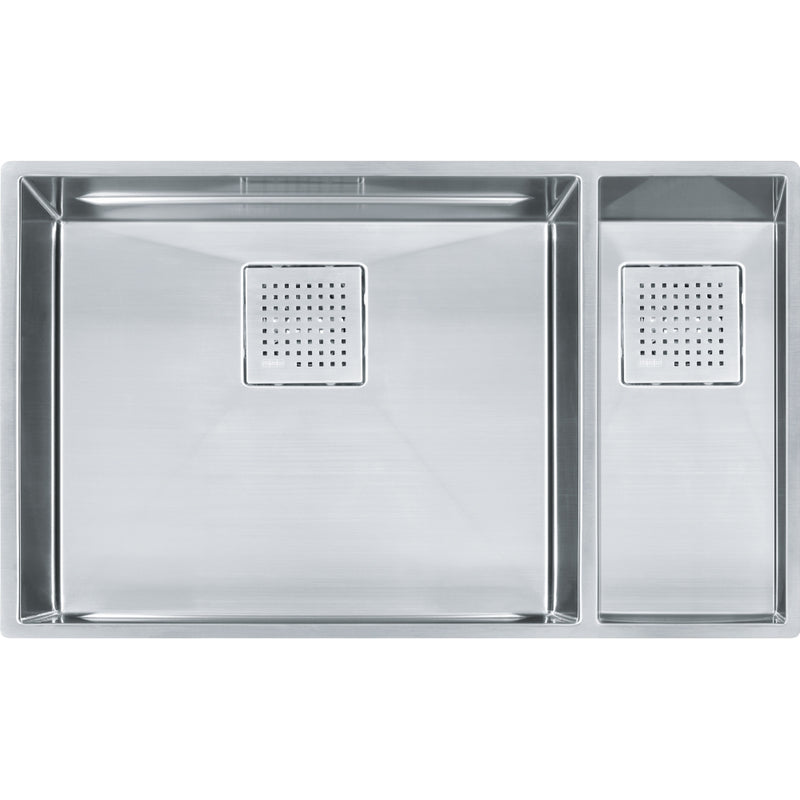 Franke PKX160-RH-S Peak Undermount 16G Stainless Steel Double 36Cab with Strainer Basket