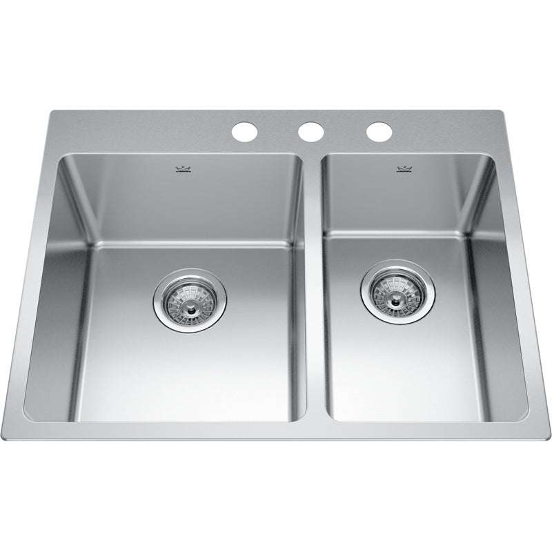 Kindred BCL2127R-9-3 Brookmore Topmount 18G Stainless Steel Double Sink 3 Hole 30Cab