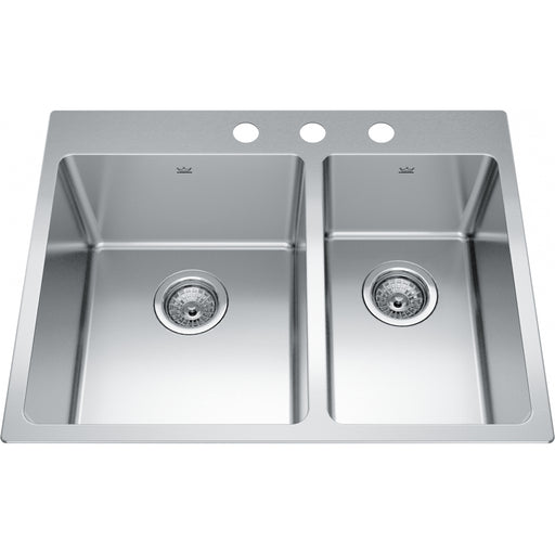 Kindred BCL2127R-9-3 Brookmore Topmount 18G Stainless Steel Double Sink 3 Hole 30Cab
