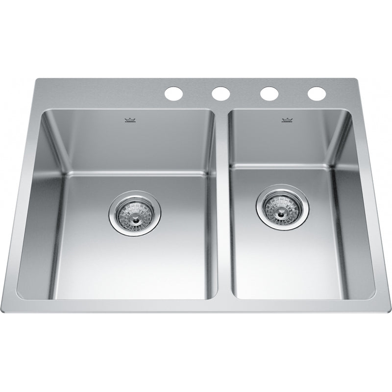 Kindred BCL2127R-9-4 Brookmore Topmount 18G Stainless Steel Double Sink 4 Hole 30Cab