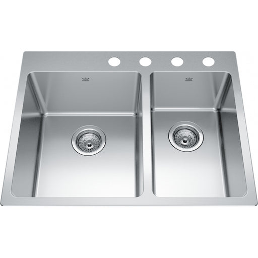Kindred BCL2127R-9-4 Brookmore Topmount 18G Stainless Steel Double Sink 4 Hole 30Cab