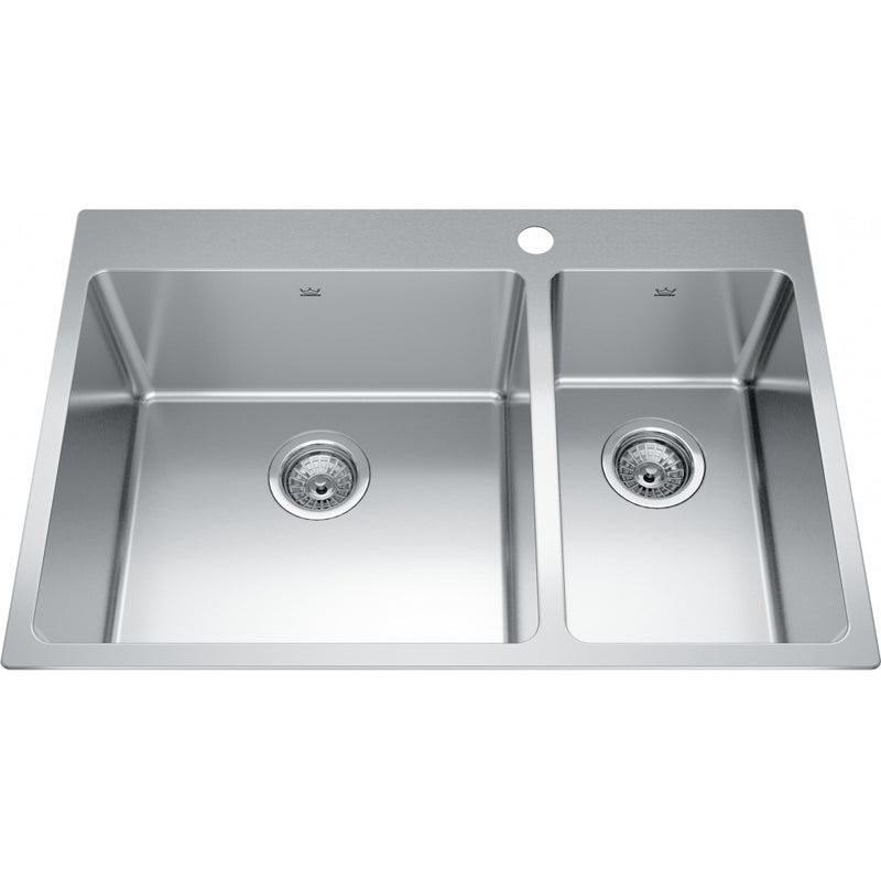 Kindred BCL2131R-9-1 Brookmore Topmount 18G Stainless Steel Double Sink 1 Hole 33Cab