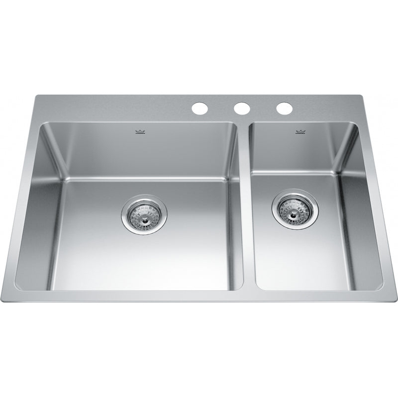 Kindred BCL2131R-9-3 Brookmore Topmount 18G Stainless Steel Double Sink 3 Hole 33Cab