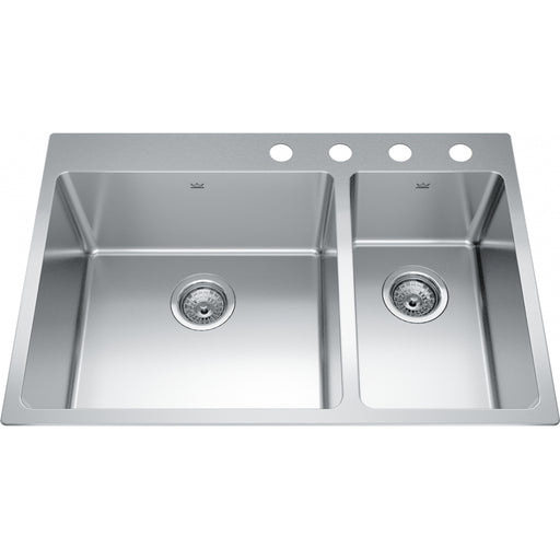 Kindred BCL2131R-9-4 Brookmore Topmount 18G Stainless Steel Double Sink 4 Hole 33Cab