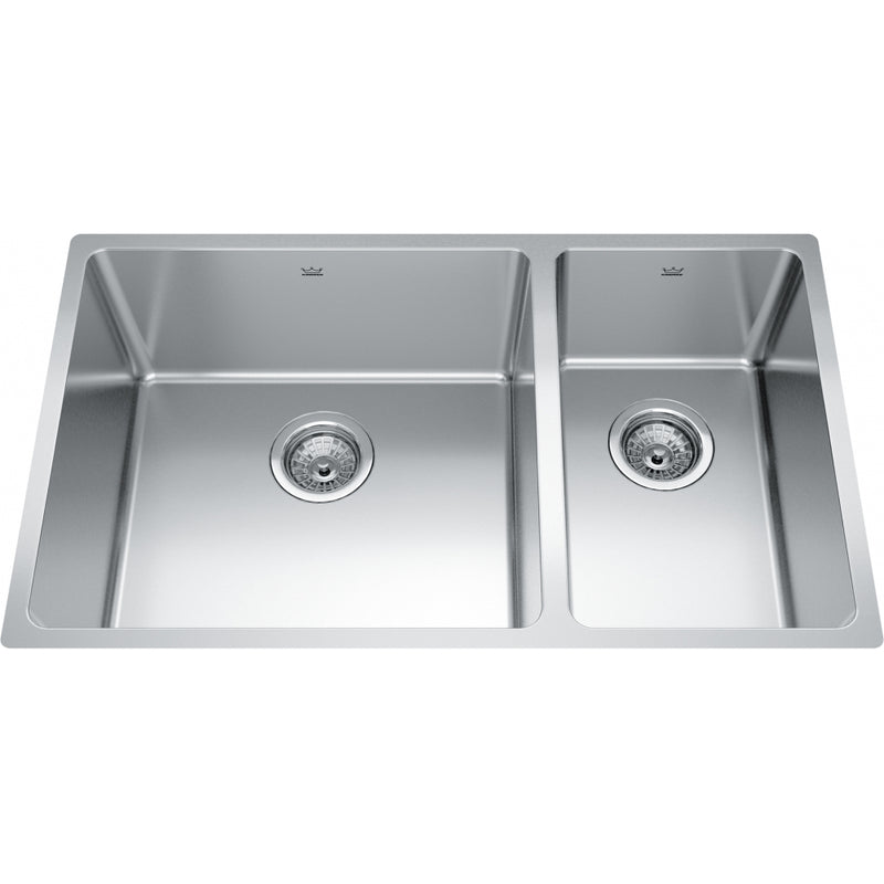 Kindred BCU1831R-9 Brookmore Undermount 18G Stainless Steel Double Sink 36Cab