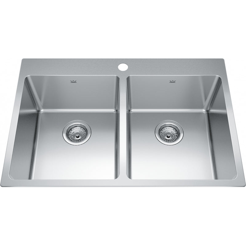 Kindred BDL2131-9-1 Brookmore Topmount 18G Stainless Steel Double Sink 1 Hole 33Cab