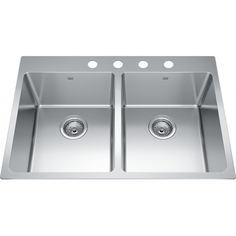 Kindred BDL2131-9-4 Brookmore Topmount 18G Stainless Steel Double Sink 4 Hole 33Cab