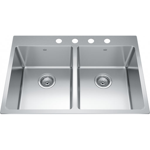 Kindred BDL2131-9-4 Brookmore Topmount 18G Stainless Steel Double Sink 4 Hole 33Cab