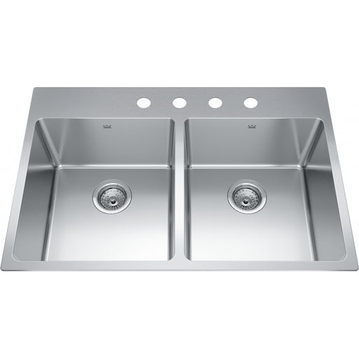 Kindred BDL2233-9-4 Brookmore Topmount 18G Stainless Steel Double Sink 4 Hole 36Cab
