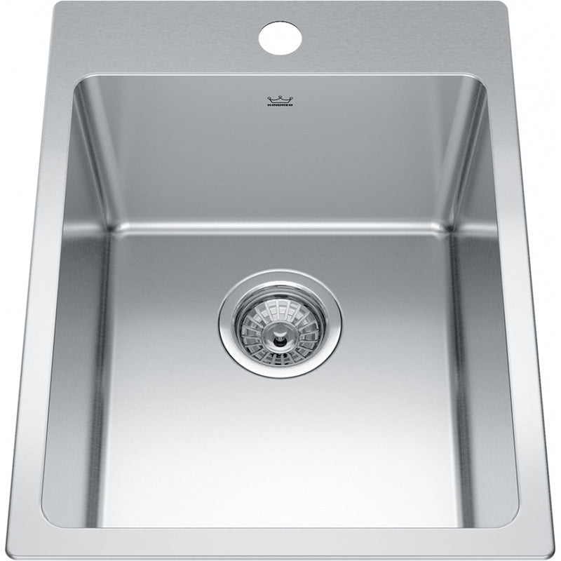 Kindred BSL2116-9-1 Brookmore Topmount 18G Stainless Steel Single Sink 1 Hole 18Cab