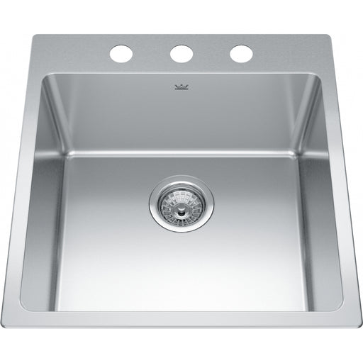 Kindred BSL2120-9-3 Brookmore Topmount 18G Stainless Steel Single Sink 3 Hole 24Cab