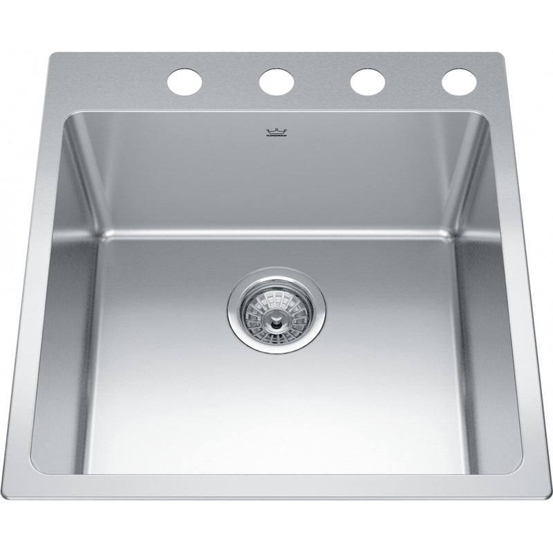 Kindred BSL2120-9-4 Brookmore Topmount 18G Stainless Steel Single Sink 4 Hole 24Cab