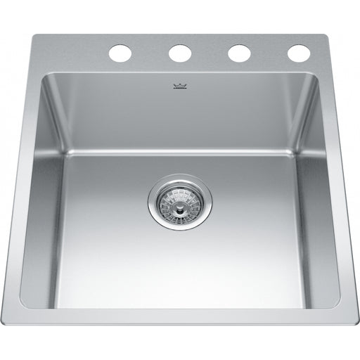 Kindred BSL2120-9-4 Brookmore Topmount 18G Stainless Steel Single Sink 4 Hole 24Cab