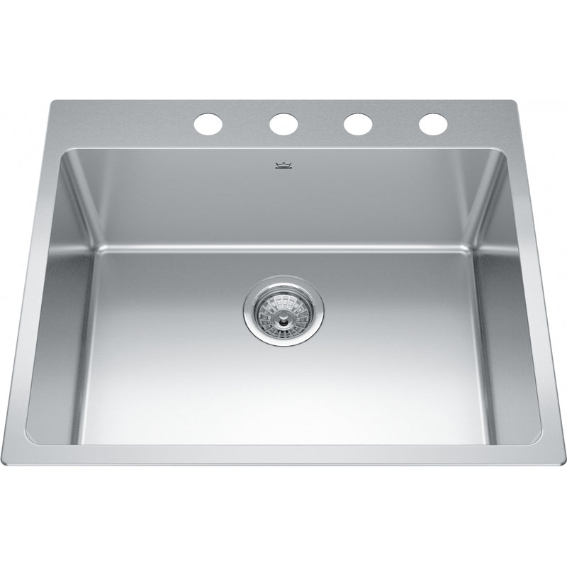 Kindred BSL2125-9-4 Brookmore Topmount 18G Stainless Steel Single Sink 4 Hole 27Cab