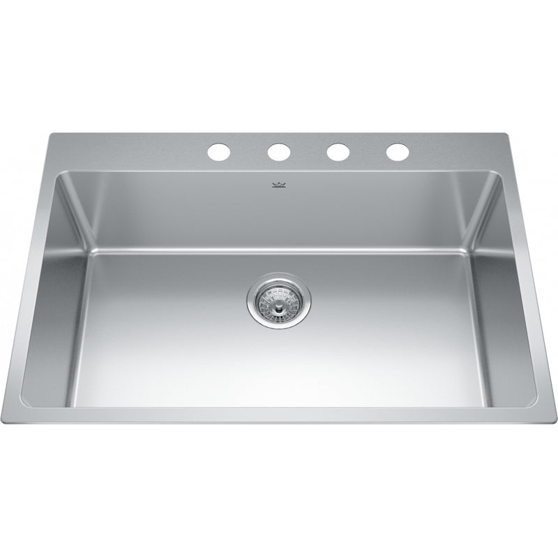 Kindred BSL2131-9-4 Brookmore Topmount 18G Stainless Steel Single Sink 4 Hole 33Cab