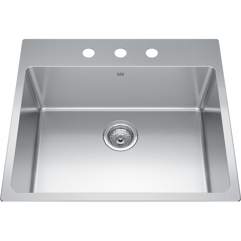 Kindred BSL2225-9-3 Brookmore Topmount 18G Stainless Steel Single Sink 3 Hole 27Cab
