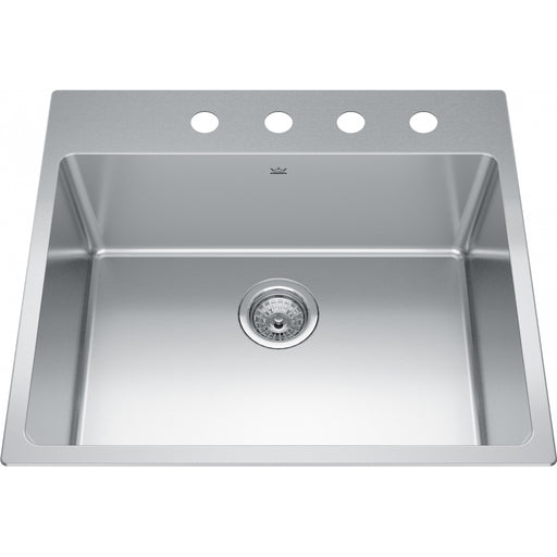 Kindred BSL2225-9-4 Brookmore Topmount 18G Stainless Steel Single Sink 4 Hole 27Cab