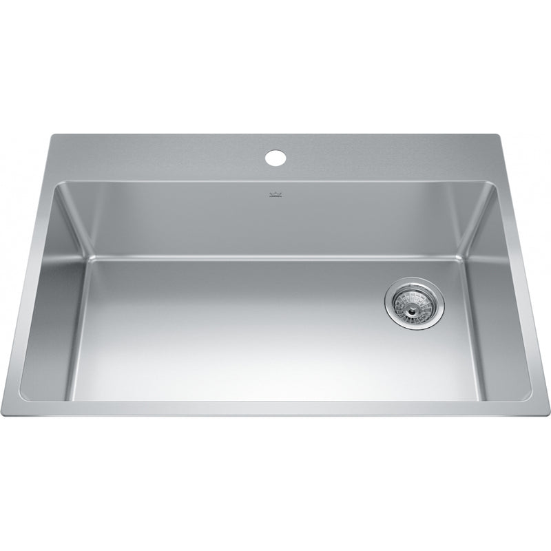 Kindred BSL2233-9-1OW Brookmore Topmount 18G Stainless Steel Single Sink 1 Hole 36Cab Offset Waste