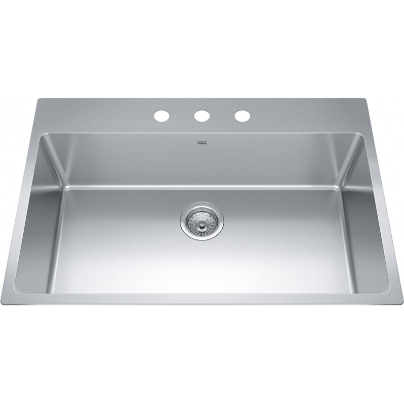 Kindred BSL2233-9-3 Brookmore Topmount 18G Stainless Steel Single Sink 3 Hole 36Cab