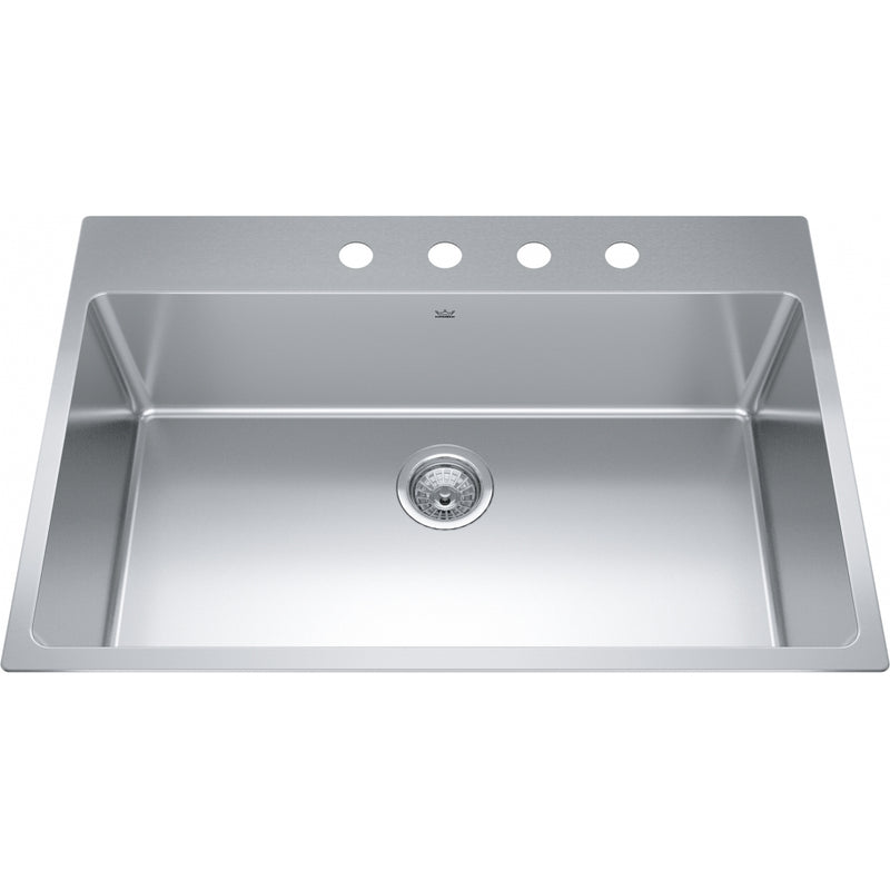 Kindred BSL2233-9-4 Brookmore Topmount 18G Stainless Steel Single Sink 4 Hole 36Cab