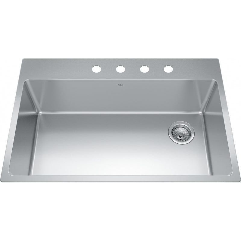 Kindred BSL2233-9-4OW Brookmore Topmount 18G Stainless Steel Single Sink 4 Hole 36Cab Offset Waste