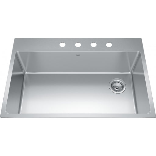 Kindred BSL2233-9-4OW Brookmore Topmount 18G Stainless Steel Single Sink 4 Hole 36Cab Offset Waste