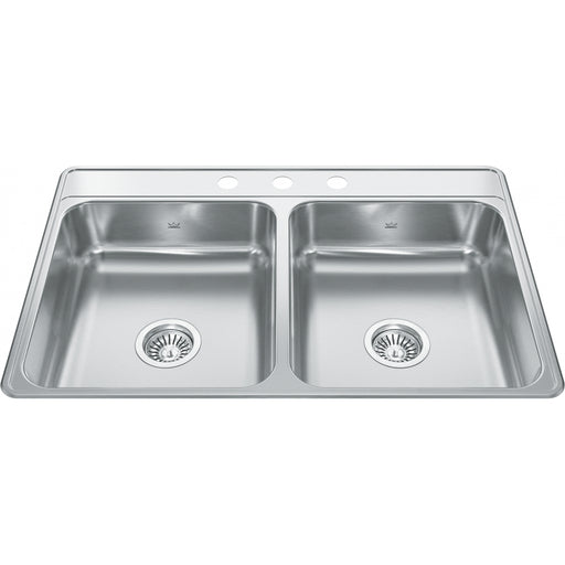 Kindred CDLA3322-6-3 Creemore Topmount 22G Stainless Steel Double Sink 3 Hole 36Cab
