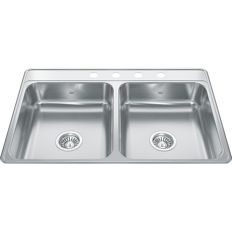 Kindred CDLA3322-6-4 Creemore Topmount 22G Stainless Steel Double Sink 4 Hole 36Cab