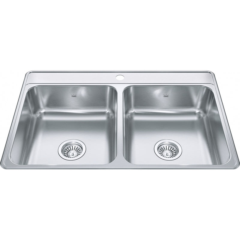 Kindred CDLA3322-7-1 Creemore Topmount 22G Stainless Steel Double Sink 1 Hole 36Cab