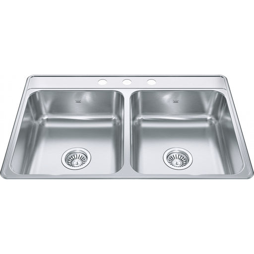 Kindred CDLA3322-7-3 Creemore Topmount 22G Stainless Steel Double Sink 3 Hole 36Cab