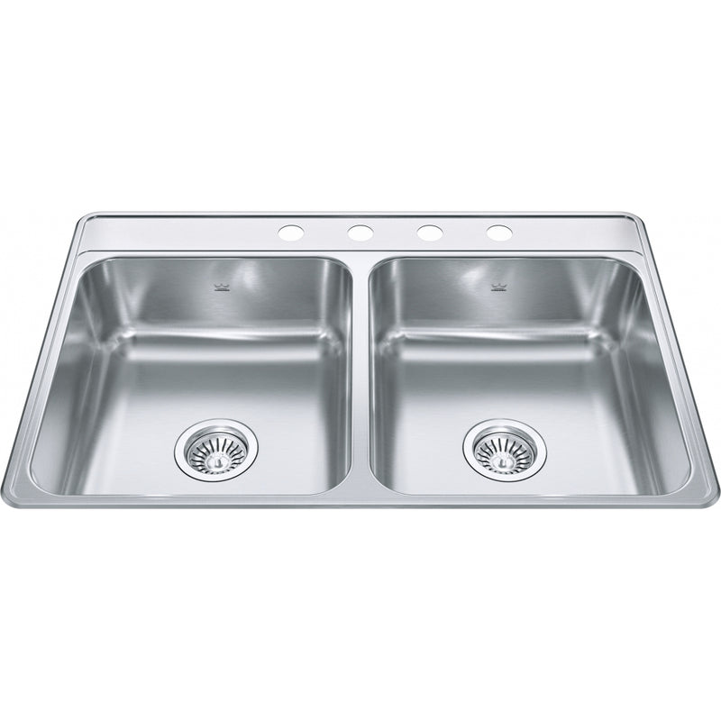 Kindred CDLA3322-7-4 Creemore Topmount 22G Stainless Steel Double Sink 4 Hole 36Cab