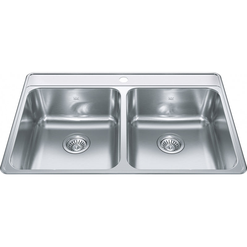 Kindred CDLA3322-8-1CB Creemore Topmount 20G Stainless Steel Double Sink 1 Hole 36Cab