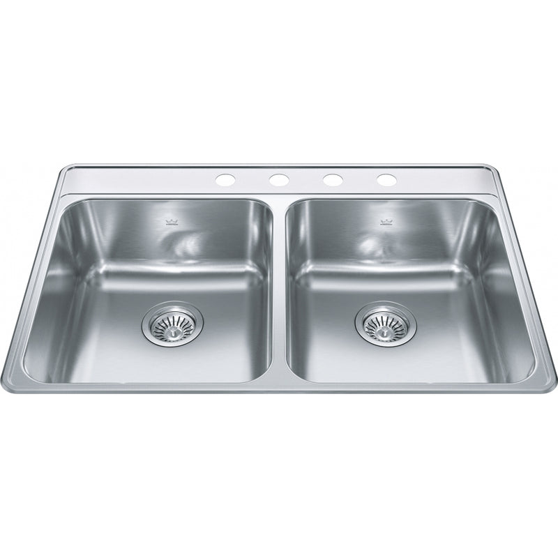 Kindred CDLA3322-8-4CB Creemore Topmount 20G Stainless Steel Double Sink 4 Hole 36Cab
