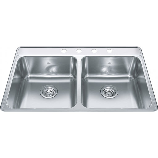 Kindred CDLA3322-8-4CB Creemore Topmount 20G Stainless Steel Double Sink 4 Hole 36Cab