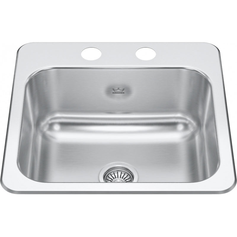 Kindred CSLA1515-6-2CBN Creemore Topmount 22G Stainless Steel Single Sink 2 Hole 36Cab