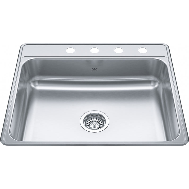 Kindred CSLA2522-6-4 Creemore Topmount 22G Stainless Steel Single Sink 4 Hole 27Cab