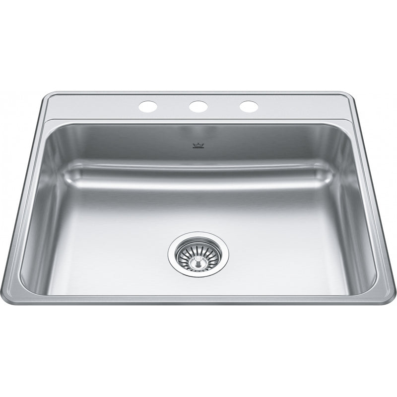 Kindred CSLA2522-7-3 Creemore Topmount 22G Stainless Steel Single Sink 3 Hole 27Cab