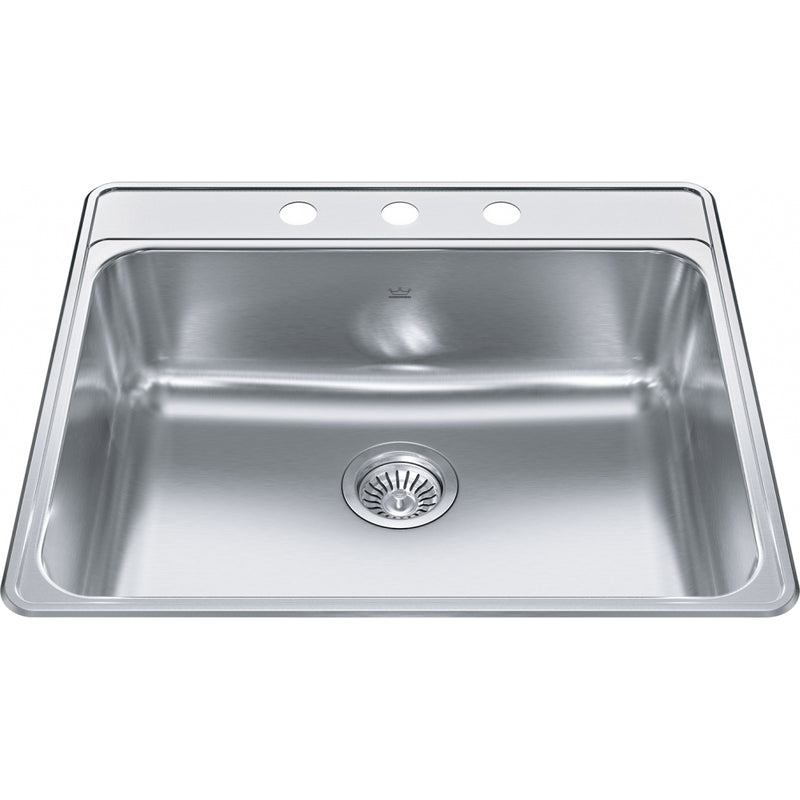 Kindred CSLA2522-8-3CB Creemore Topmount 20G Stainless Steel Single Sink 3 Hole 27Cab