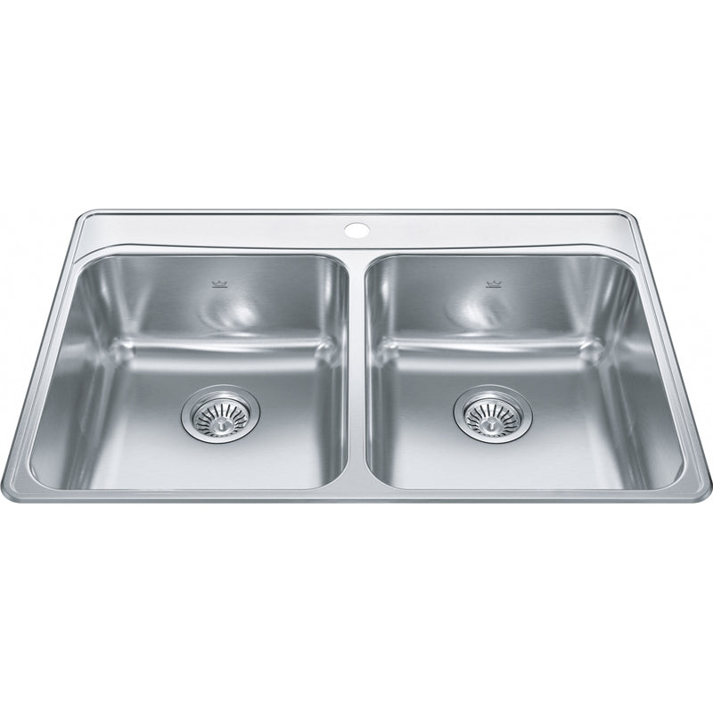 Kindred FCDLA3322-8-1CB Creemore Topmount 18G Stainless Steel Double Sink 1 Hole 36Cab