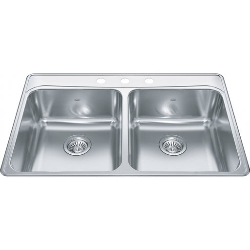 Kindred FCDLA3322-8-3CB Creemore Topmount 18G Stainless Steel Double Sink 3 Hole 36Cab
