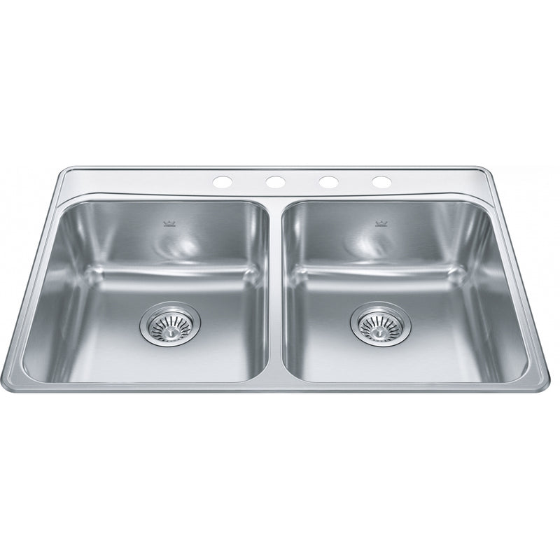 Kindred FCDLA3322-8-4CB Creemore Topmount 18G Stainless Steel Double Sink 4 Hole 36Cab