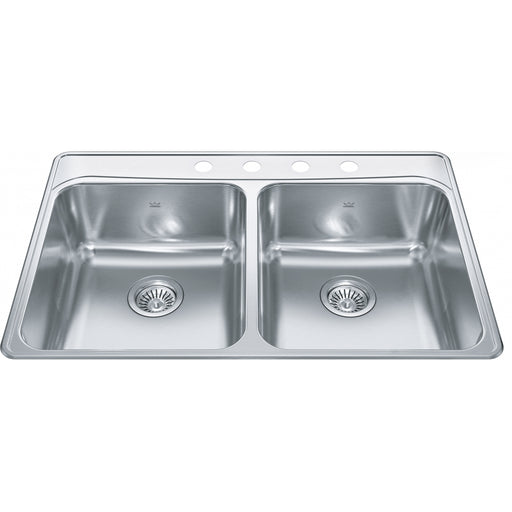 Kindred FCDLA3322-8-4CB Creemore Topmount 18G Stainless Steel Double Sink 4 Hole 36Cab
