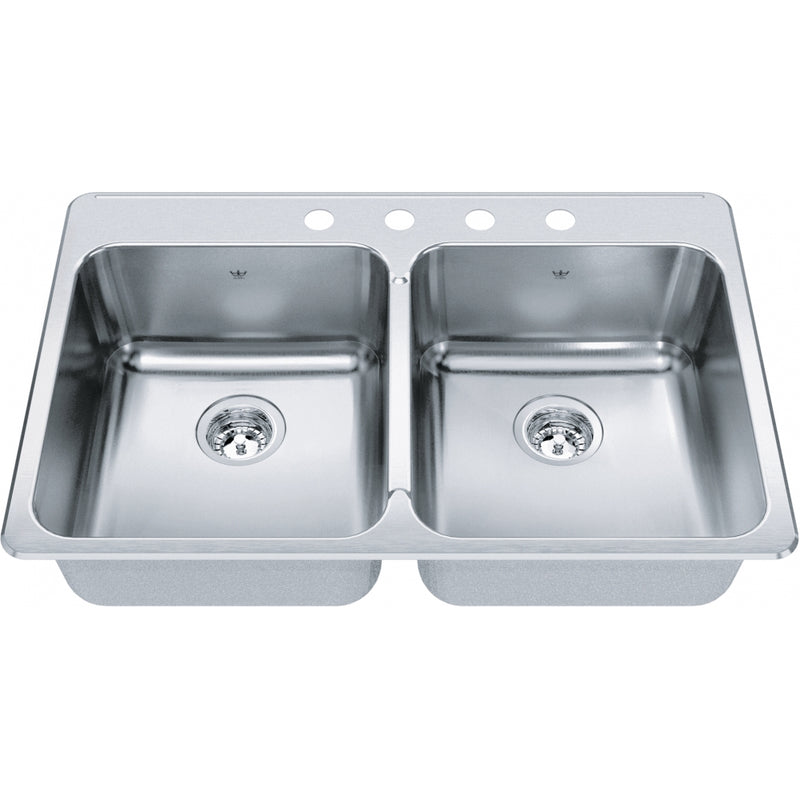 Kindred QDLA2233-8-4 Steel Queen Topmount 20G Stainless Steel Double Sink 4 Hole