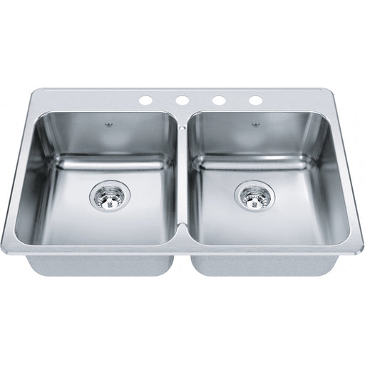 Kindred QDLA2233-8-4 Steel Queen Topmount 20G Stainless Steel Double Sink 4 Hole