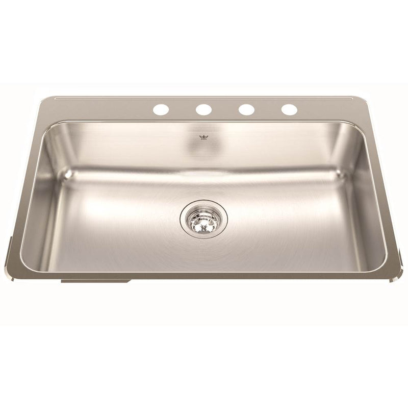 Kindred QSLA2031-8-4 Steel Queen Topmount 20G Stainless Steel Single Sink 4 Hole