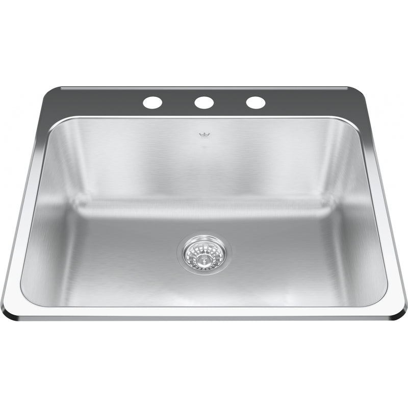 Kindred QSLA2225-10-3 Steel Queen Topmount 20G Stainless Steel Single Sink 3 Hole